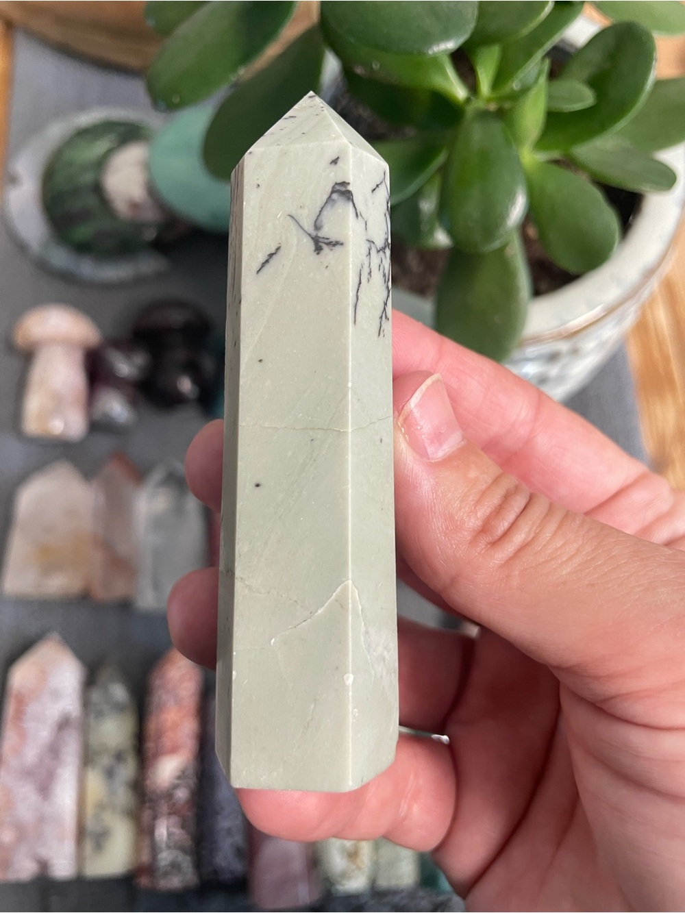 Dendritic sage Jasper polished crystal tower